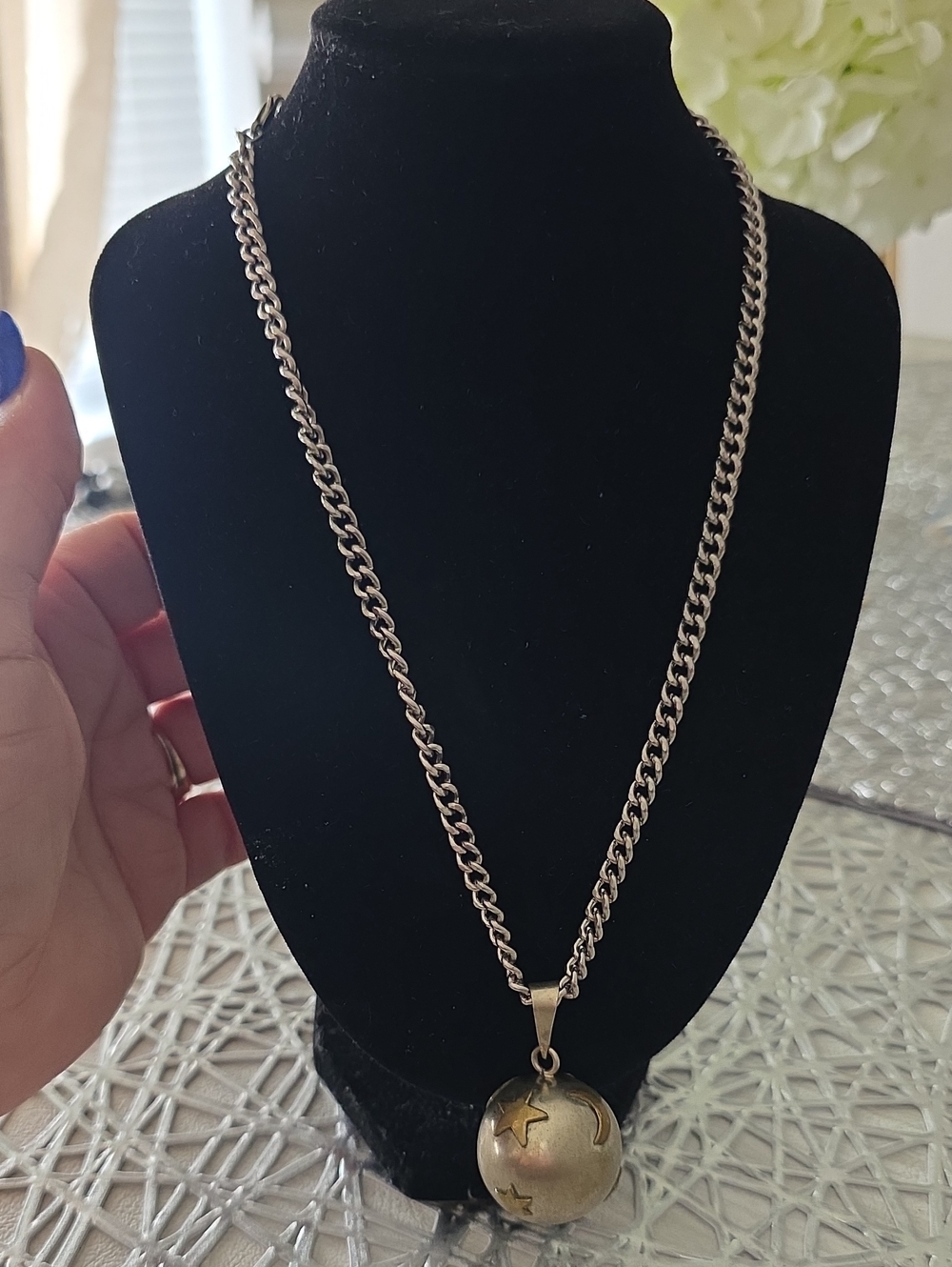 Vintage Gold-Tone Moon & Star Orb Pendant Necklace